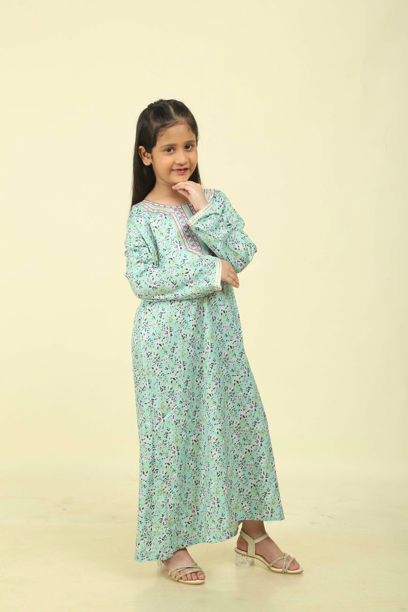 HANA & SARA Girls Viscose Blended Digital Print Floral Arabic Jalabiya – Lightweight Modest Wear Dress - Image 5